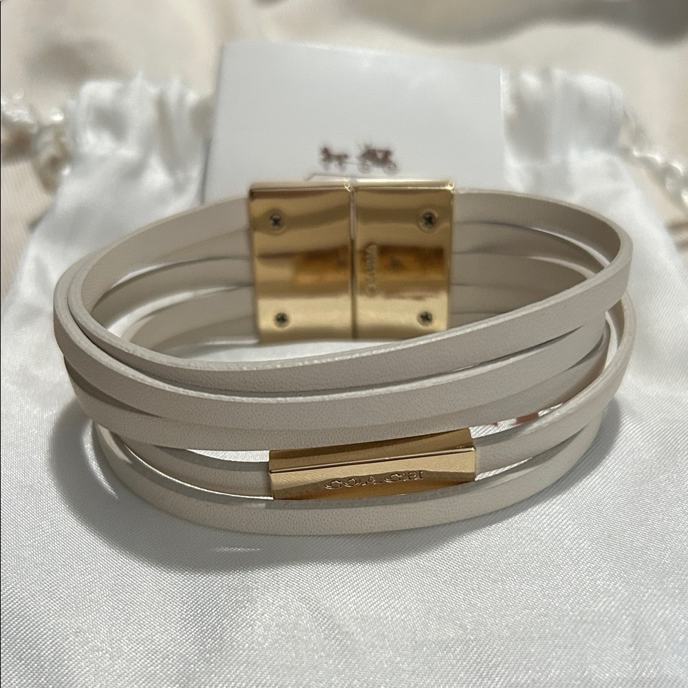 Coach White and Gold Women's Leather Bracelet